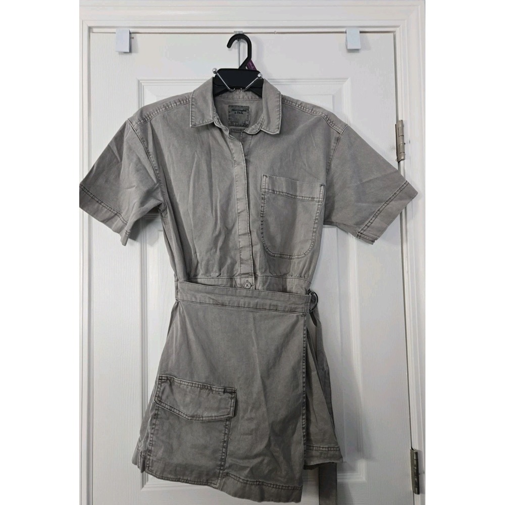 Abercrombie & Fitch Gray Denim Utility Wrap Mini Dress Military Y2K Small